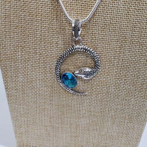 Handmade Blue Topaz 925 Snake, Punk, Gothic Pendant Necklace - Picture 11 of 12